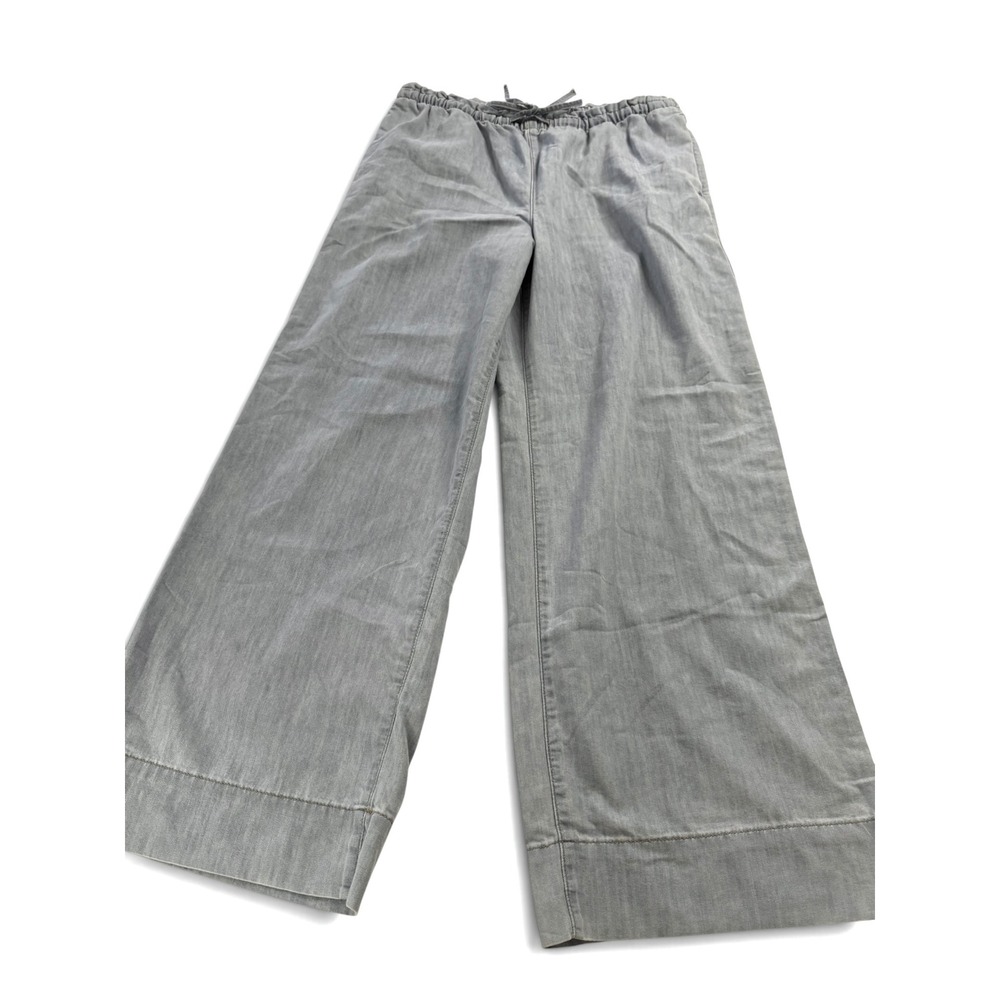 HM Womens Blue Chambray Wide Leg Elastic Waist Drawstring Pants Size M